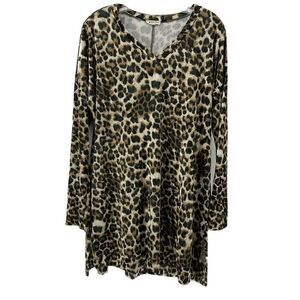 Leopard Print Velvet Long Sleeve Mini Dress Medium